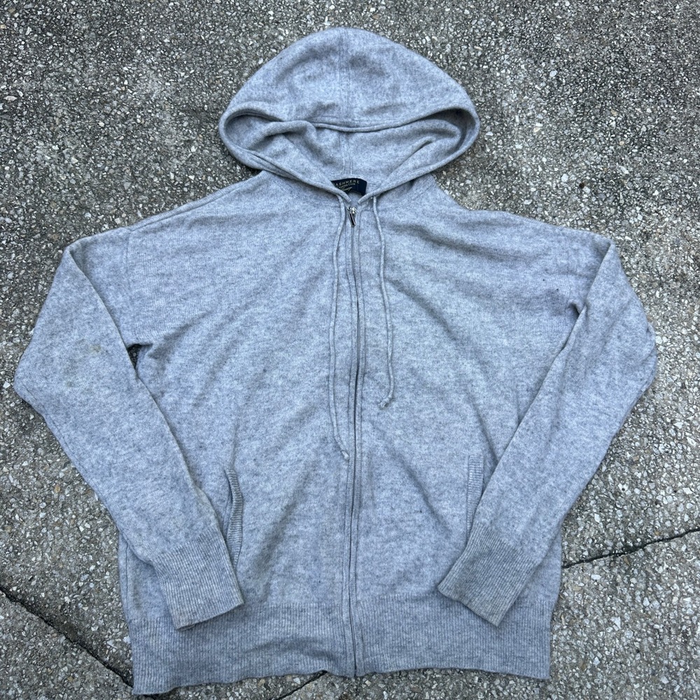 Charter Club Luxury 100% Cashmere Full Zip Hoodie Sweater Medium Heather Grey M
